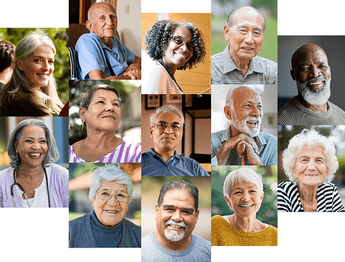 Array of older adults across ages and ethnicity.